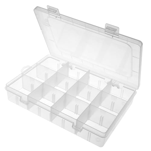 DSLSQD Fächer Aufbewahrungsbox,12 Gitter Transparente Sortierboxen für Kleinteile,Verstellbare Kunststoff Sortierbox,Schmuck Organizer Box,Sortimentskasten,für Perlen Schmuck Ohrringe Schrauben