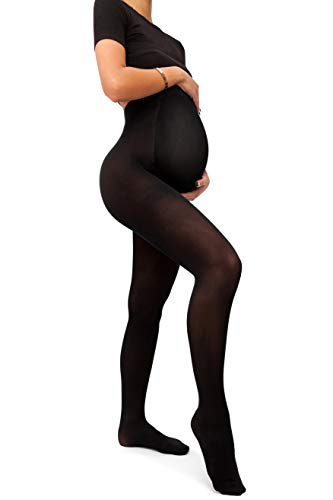 sofsy Women Opaque Maternity Tights - Stretchy Pantyhose for Pregnancy 50 Den [Made in Italy] Black - Medium