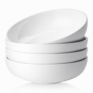 DOWAN Large Pasta Bowls, 47 oz Deep Salad Bowls, Ceramic Serving Bowls, Soup Bowls, 8.5″ Plates and Bowls Set of 4, for Salad, Fruit, Meal Prep, White