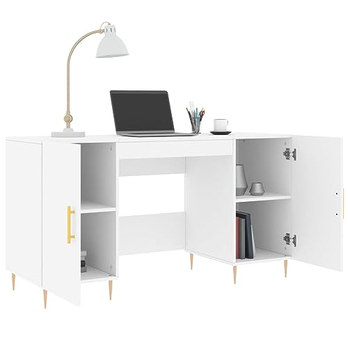 Bureau blanc 140x50 cm stable et ergonomique à 4 compartiments