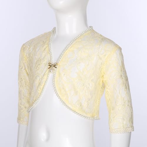 JEYPINMI Kids Girls Floral Lace 3/4 Sleeve Cardigan Open Front Bolero Shrugs Flower Girls Dress Coat Jacket3