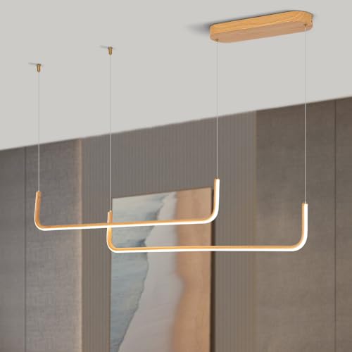 Sedelan LED Linear Wood Chandelier, Modern Pendant Light Fixture, Dimmable Minimal Linear Kitchen...
