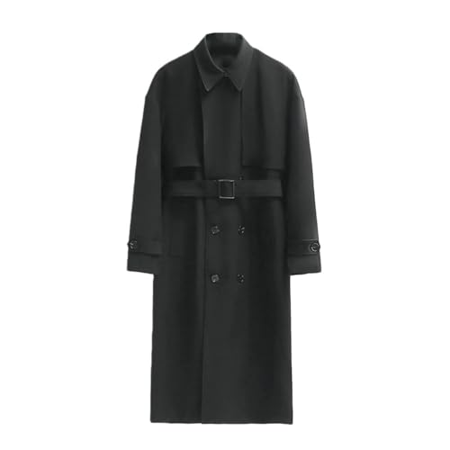 Trench-coat long homme noir plissé style britannique idéal pour un look élégant d'automne