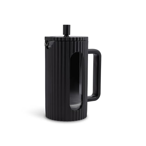 Driply French Press aus Glas – Edelstahlfilter & hitzebeständiges Borosilikatglas – 1000 ml (1L, 1 Liter) – Schwarz