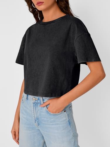 Trendy Queen Womens Crop Tops Short Sleeve T-Shirts Acid Wash Casual Summer Clothes Trendy Comfy 2025 Workout Baggy Soft Tees3
