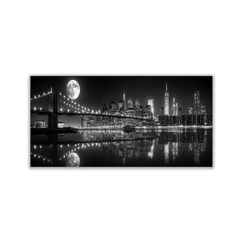AMXBZC Bosque Cuadros Salon Modernos Paisaje del Puente de la Ciudad Nórdico Minimalistas Plantas cuadros, Comedor Oficina Pasillo Cocina Y Baño póster（Negro-40x80cm Sin marco