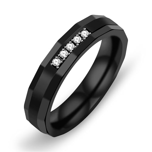 Yongxu Black Brick Pattern Men's and Women's Eternity Wedding Band Ring with Cubic Zirconia CZ Comfort Fit Couples Ring for Men Size 7-12|Women Size 5-11