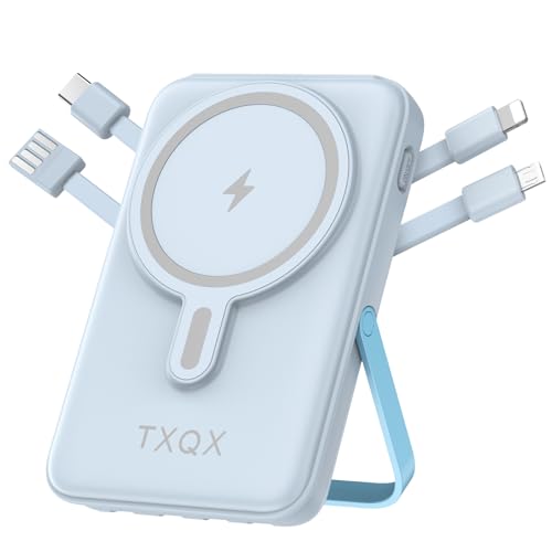 Wireless Portable Charger 10000mAh,Magnetic Power Bank with Built-in Cables LED Display,22.5W PD Fast Charging for Magsafe Battery Pack Compatible with iPhone16/15/14/13/12/Pro/Pro Max(Blue)