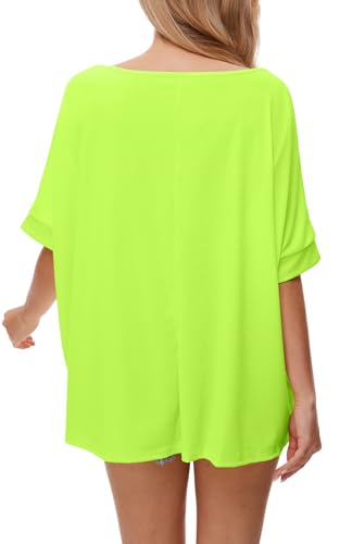 Yisfri Women's Off The Shoulder Tunics Blouses Neon Batwing Summer Print T Shirts4