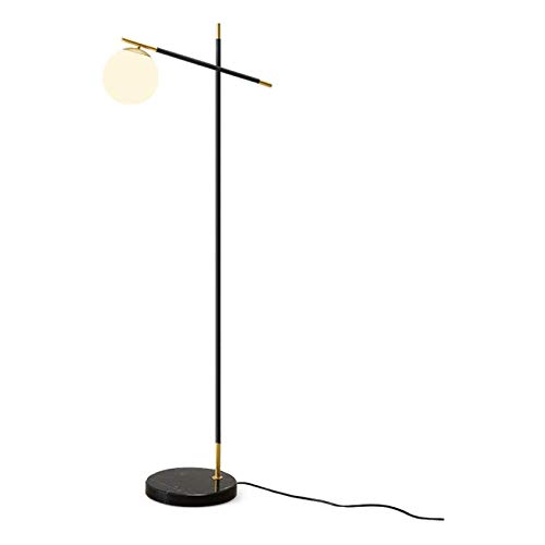 Lampadaire sur Pied Chambre à coucher et salon Lampe LED étage liseuse debout avec Arc suspendu à l'ombre d'intérieur, lampe Tall Pole for Office blanc acrylique sphérique Abat, Noir Lampe à pied desi