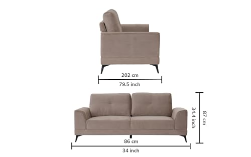 Image of Royaloak Ipoh Malaysian Fabric Three Seater Sofa | Tufting Design | Pocket Spring for Extra Comfort | Solid Wood Frame Construction | Metal Legs