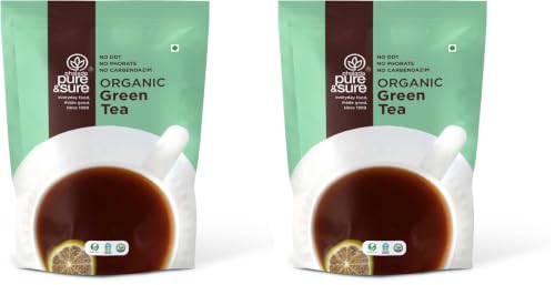 Image of Pure & Sure Organic Green Tea 250g | Certified Organic Leaves| Antioxidant-Rich| Steam-Sterilized| Sustainably Sourced| No Preservatives (Pack of 2)