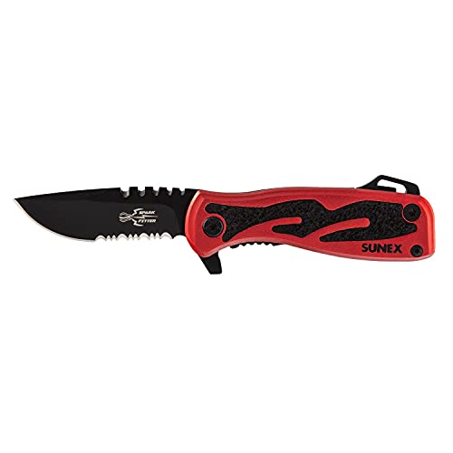 Sunex KNSPARKB Spark Fitter Electrician's Knife with Drop Point Blade and #1 Bit Driver, Dual Serrated Edges, Lightweight Aluminum Handle & Multi-Purpose Clip