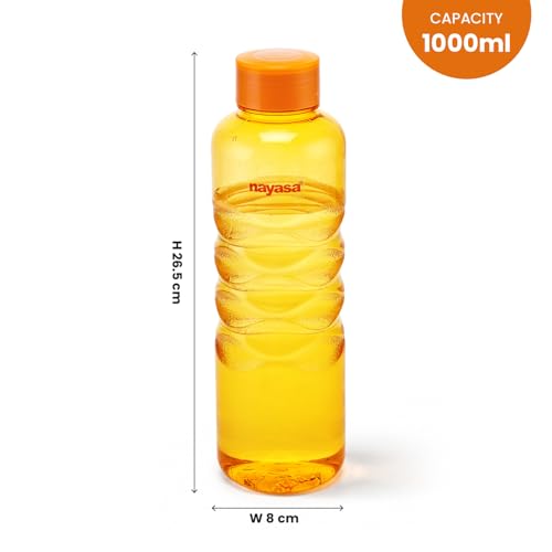 Image of Nayasa Revello 1000 ML Pet Plastic Fridge Water Bottles Set of 6 | BPA Free | Leak Proof | Airtight Lid | Orange