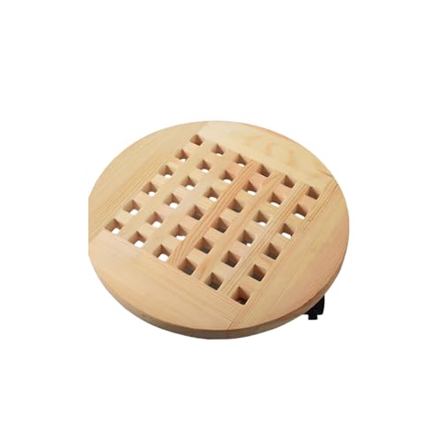 tangcheng 植木鉢台 木製 キャスター付き ストッパー機能付 鉢置台 可動式花台 プランタースタンド 丸型 受け皿 円形 耐荷重 移動便利 升格子デザイン 植物サポート 鉢受プレート ジューシーポット用 庭用 (直径40cm,ラウンド ウッドカラー