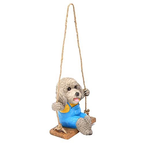 Swing Animal Hanging, Landscape Decoration Wear-Resistant for Home for Garden for Patio for Porch(Grey Swinging Teddy Dog)