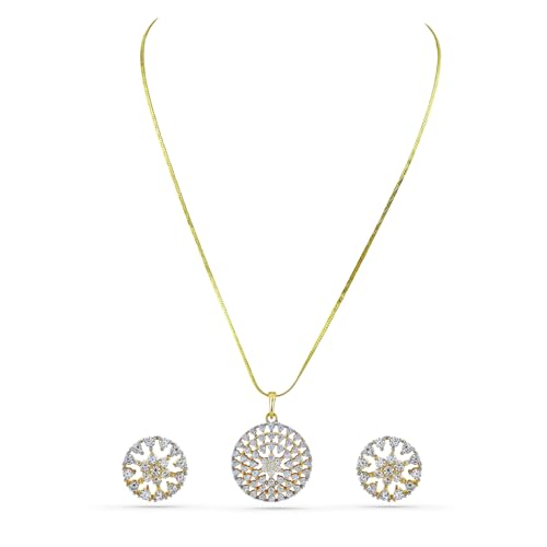 Image of Rubans Pendant Necklace Set American Diamond and Zirconia Gift Jewellery for Women & Girls