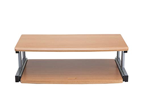 Mind Reader 2TSLIDE-BRN 2 Tier Monitor Stand Riser with Sliding Drawer for Keyboard, Notebooks, Papers, Notepads and More, Bamboo Brown