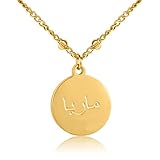 Qitian Arabic Letter Customized Necklaces for Women Gold Choker Chain Personalized Coin Pendant Necklaces Stainless Steel Coin Jewelry Gift（Gold）