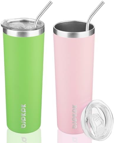 BJPKPK 20 oz Skinny Tumbler with Lid Slim Insulated Travel Coffee Cup Stainless Steel Thermal Mug Green Light
