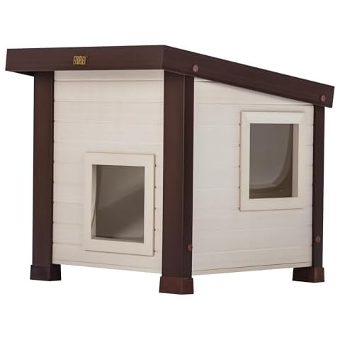 New Age Pet ECOFLEX Albany Outdoor Cat House, Weather‑Resistant, Dual Door Flaps, 21" W x 20" H Cover