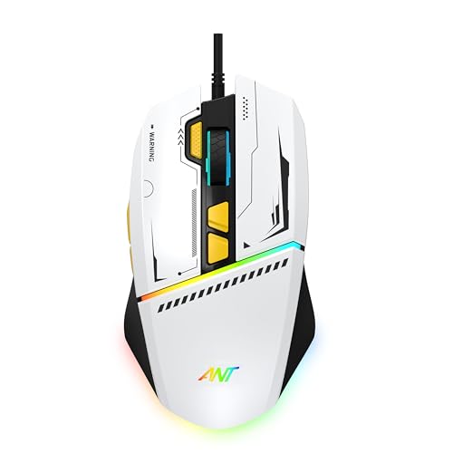 Image of Ant Ghost 50 RGB Gaming Mouse with12800 DPI Wired Optical Gamer Mouse with 8 Programmable Buttons & Software Support DIY Key Binding Fast Fire Button 1KHz Polling Rate - White