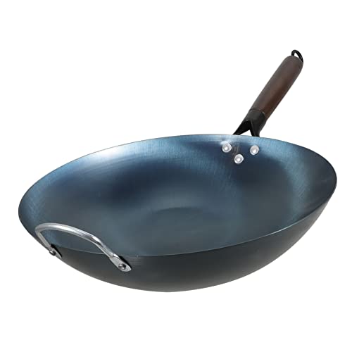 Wok de hierro con mango de madera, fondo redondo, 58 cm miniatura 1