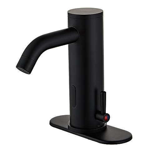 HHOOMMEE Matt Black Hands Free Automatic Faucet,Touchless Bathroom Faucet with Temperature Control Rod Motion Sensor Basin Mixer with Deck Plate…