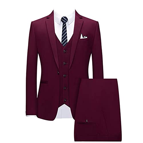 HBDesign 1 Buttons Notch Lapels 5 Buttons Vest Men's Pure Color Suits (Jacket+Vest+Pants)