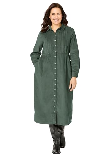 Woman Within Plus Size Petite Button Front Corduroy Dress