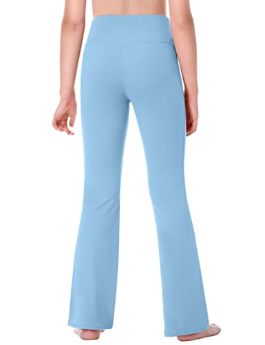 Ewedoos Flare Leggings For Girls Yoga Pants Bootcut With Pockets Crossover Flare Yoga Pants Bell Bottoms Athletic Pants Light Blue #TOP4