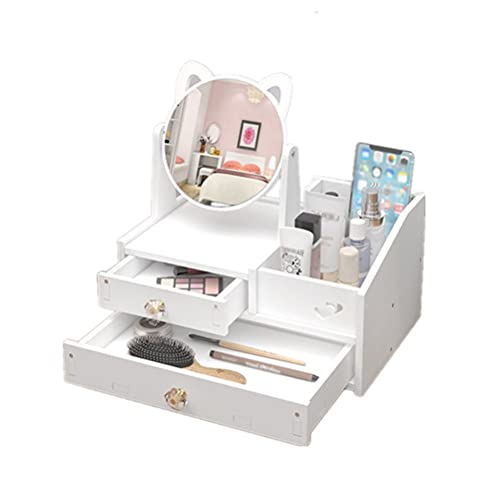 WZCSLM Cosmetic With mirror cosmetic storage box home dressing table skin care products dormitory large capacity desktop rack (white)