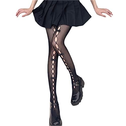 Image of SOLILOQUY Women Y2K Lolita Sheer Tights Bow Knot High Waist Footed Pantyhose Stockings See-Through Stretchy Leggings
