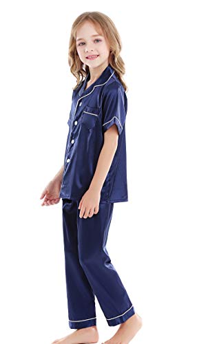 Kids Satin Short-Top and Long-Pants 2-Pieces Pajamas Sleepwears Set3