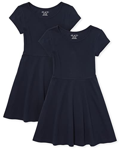 The Children's Place Girls' Short Sleeve Basic Skater Dress 2 Pack