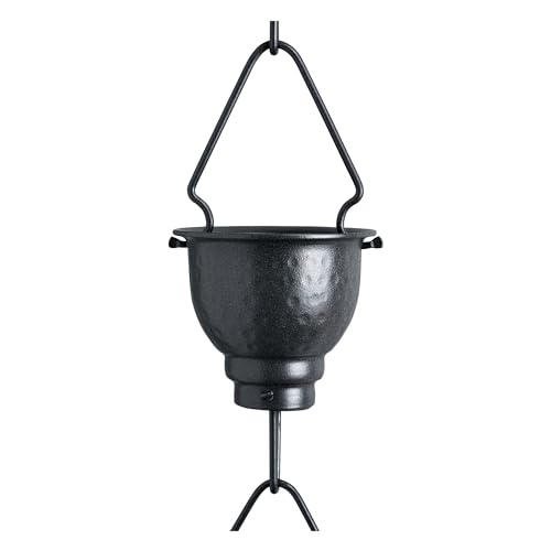 Image of Rain Chain - Gray Powder Coated 8.5 Feet Length Iron Rain Chain for Garden Decor - Rust Proof Long Lasting Rain Chain With Gutter Adaptor and Clip Installer - Rain Chain Downspout for Gutter | High Quality Gray Powder Coating which makes Iron Rain Chain rust proof