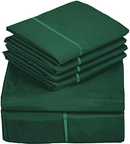 Sacred Thread 6 PC Bamboo Sheet Set - Bedding & Pillowcase Set w/Deep Pockets - Silky Soft Hotel Bedding - Wrinkle Free & Fade Resistant - Cooling, Durable & Breathable (King Emerald)