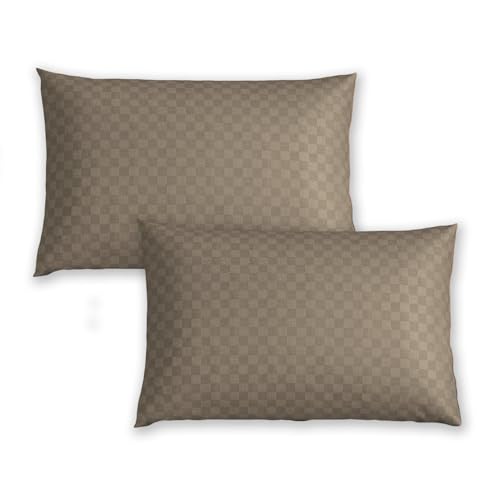 Image of Trance Home Linen 300TC 100% Cotton Jacquard Checks Pillow Covers | Set of 2 Pillow Cases |Standard Size (20 x 30 inch, Mocha)