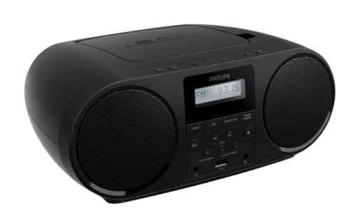 Philips Portable CD Player Boombox with Bluetooth, FM Radio, Dynamic Bass Boost Speakers, USB/Headphone Jack/Aux Input, All-in-One Compact Stereo Sound CD Player for Home, CD-RW/MP3 Playback