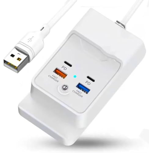 Charging Stand for iPhone 15 Pro USB Hub 4Port 5FT with Phone Holder, with 2 USB and 2 USB C Ports Extender, Compatible with iPhone 15 Pro 14 13 12 11 pad Galaxy or USB C Devices