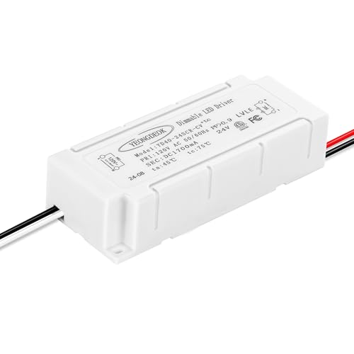 Image of LED Driver 40W, Dimmable 120V AC to 24V DC Electronic Transformer, 24V 1.7A LED Power Supply Waterproof, Compatible with Most Dimmers for Low Voltage Lighting Project