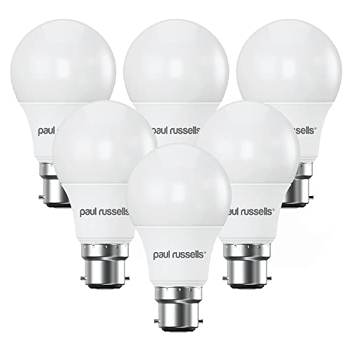 paul russells LED GLS - Dimmable Bayonet Light, 8.5W 806 Lumens B22 A60 LED Bulbs, 60w Equivalent, 2700K Warm White, Dimmer Standard BC Energy Saving Ceiling Lightbulbs, Pack of 6