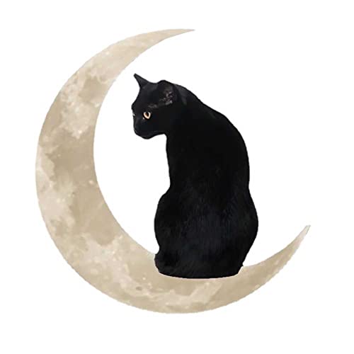 GOODLUKY Arte De Pared De Metal, Escultura De Arte Colgante De Pared De Luna Gato Negro Decoración Pared Metal para Sala De Estar Dormitorio Apartamento, Adorno De Jardín - Negro - 30Cm,1 Cover