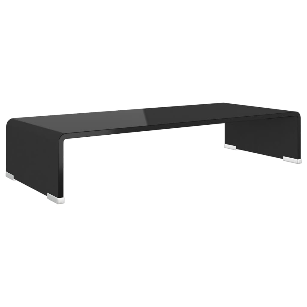 Stolik pod telewizor / podwyższenie ekranu, szkło, czarny, 60 x 25 x 11 cm, do salonu, szafka pod telewizor do sypialni, biura, salonu