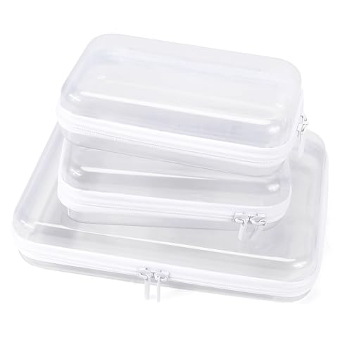 Clear Hard Shell Zipper Case Clear Zipper Pouches, Toy Storage Bag & Waterproof Makeup Organizer, Diaper bag, Plastic Pouch for Travel, Office, Home, White 3 Pack, MSS