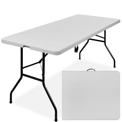 Image of Best Choice Products 6ft Plastic Folding Table, Indoor Outdoor Heavy Duty Portable w /Handle, Lock for Picnic, Party, Camping - Light Gray