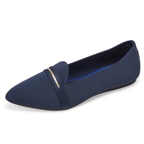 Image of Frank Mully Women's Casual Loafer Flats Slip On Loafer Shoes Comfortable Knit Flat Shoes Classics Pointy Toe Loafer Flats,for Work,Travel