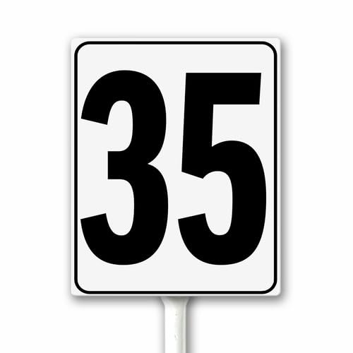 Aluminum Number Sign 35 White & Black House Signage, Speed Limit Street Sign, 18x22 CM Number Yard Sign With Stake for Parking Lot Private Property Business Gas Station Indoor Outdoor Use