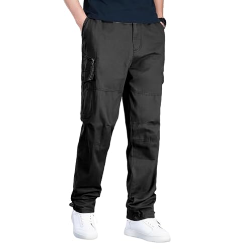 Aimato Herren Cargohose aus 100% Baumwolle, Atmungsaktive Chino Hose, Freizeithose mit Elastischem Bund für Bewegungsfreiheit, Arbeitshose mit 7 Multifunktionstaschen für Trekking/Freizeit/Wandern