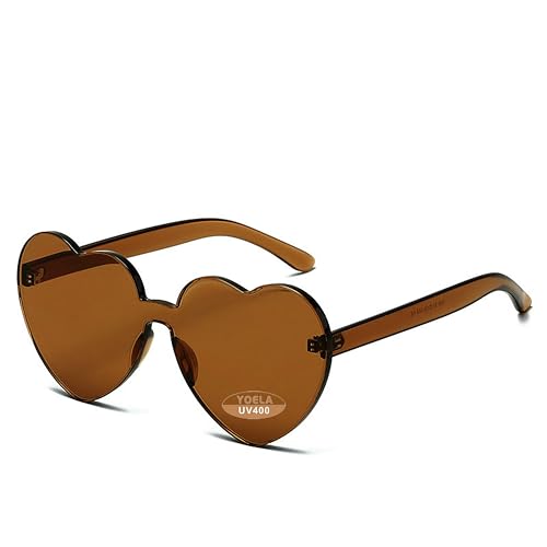 OLINOWL Yoela Heart Thick Oversized Rimless Sunglasses One Piece Heart Shape Eyewear Colored Sunglasses for Women